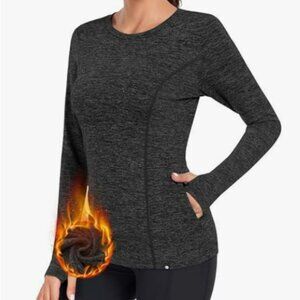 Thermal Fleece with Pockets Long Sleeve Running Shirt with Thumb Holes